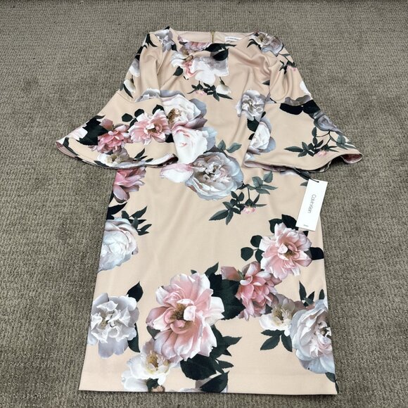 Calvin Klein Dress Sheath Multicolored Floral Long Bell Sleeve Women’s Sz 4 NWT - Picture 1 of 11